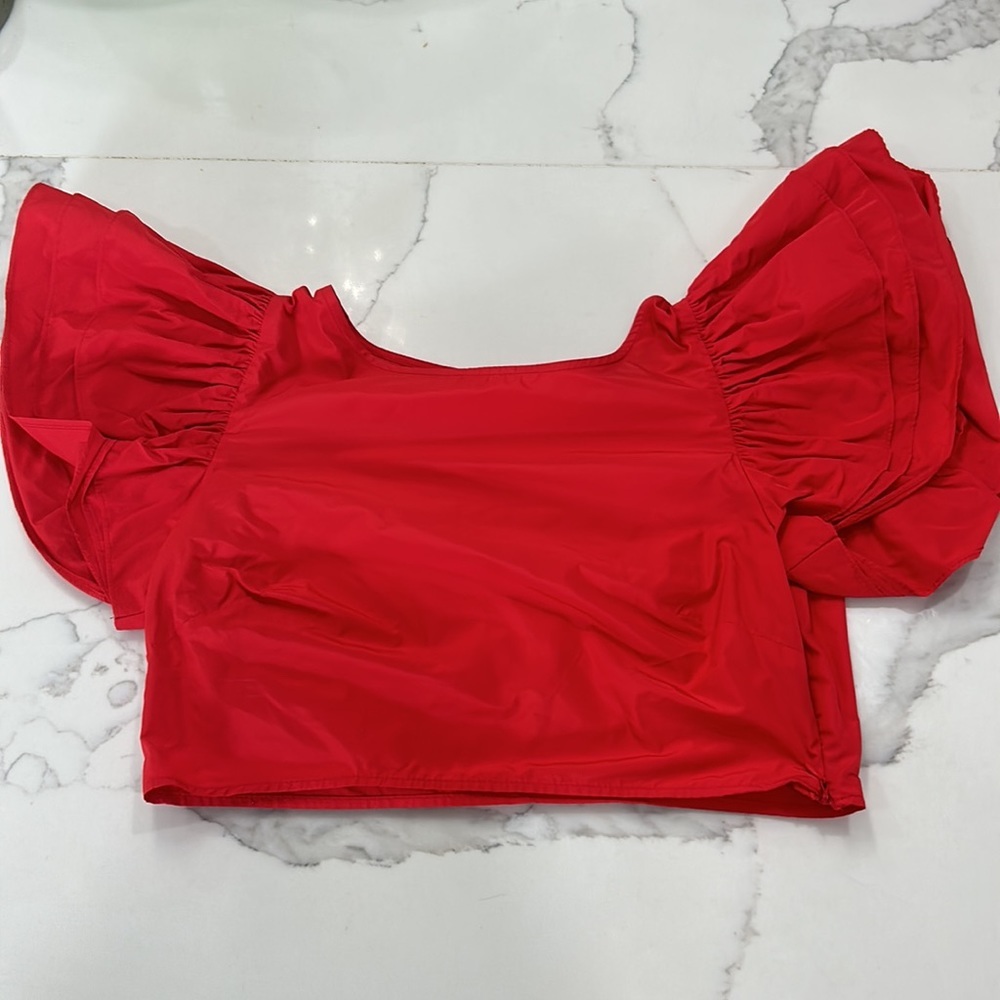 Zara Red Puff Sleeve Side Zip‎ Top. Size XS (271)